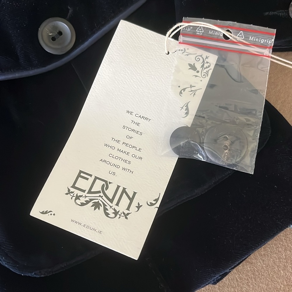 EDUN NWT Griffin Zip Up Alchemy Blue Velvet‎ Jacket - Small - Picture 6 of 12